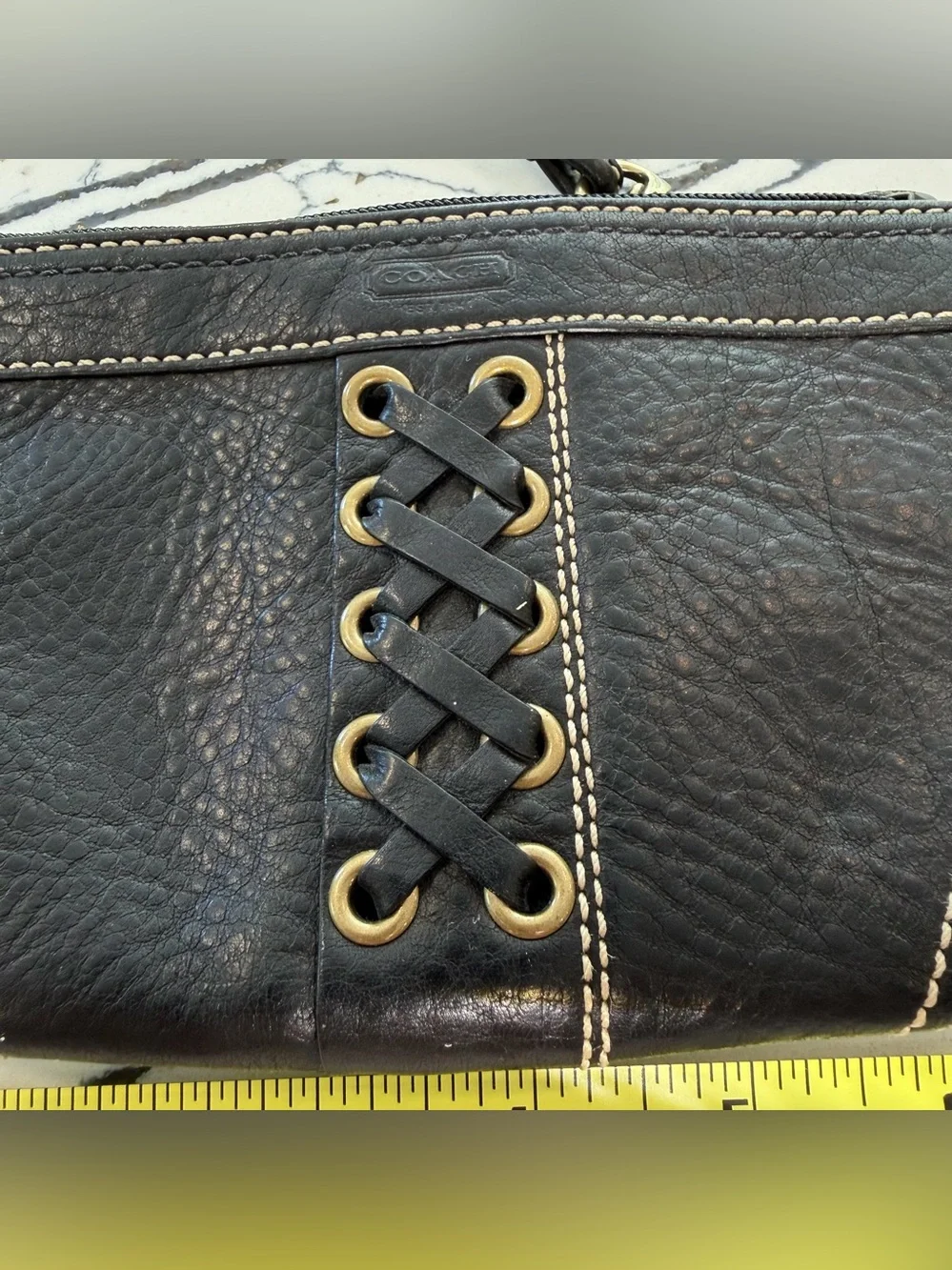 Coach Black Leather Wristlet with Brass Eyelet Lace Detail - Picture 15 of 16